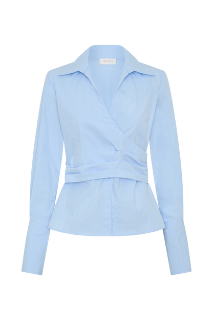 Eugenia Wrap Cotton Shirt - Blue