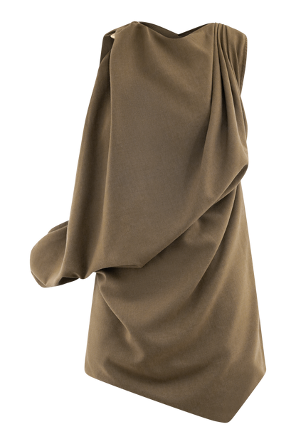 Gabriella Draped Mini Dress - Light Brown Marle