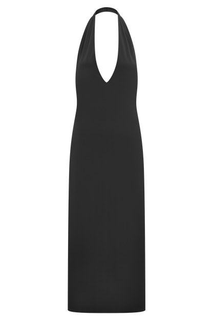 Genie Slinky Halter Midi Dress - Black