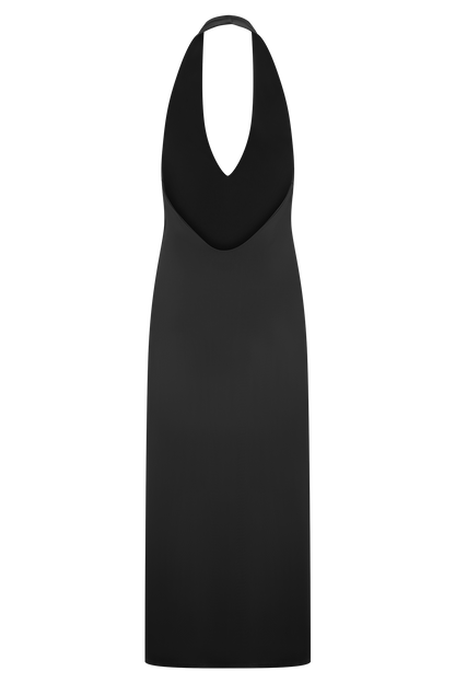 Genie Slinky Halter Midi Dress - Black