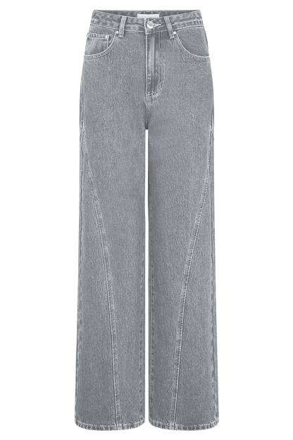 Georgette Mid Rise Paneled Denim Jeans - Grey