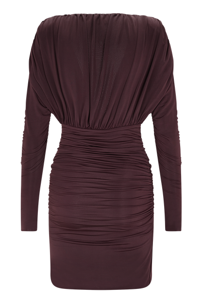 Hayden Long Sleeve Plunge Mini Dress - Burgundy