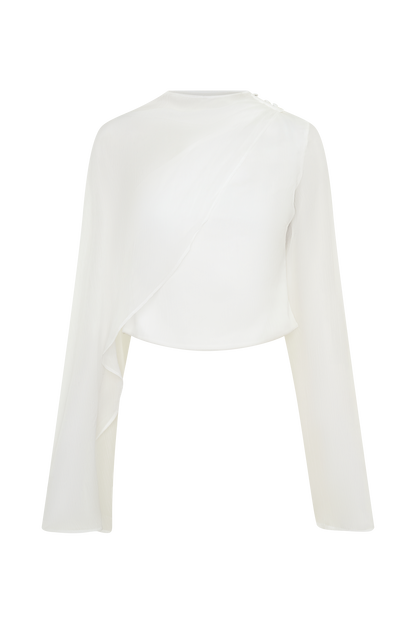 Ida Sheer Asymmetrical Long Sleeve Cape - White
