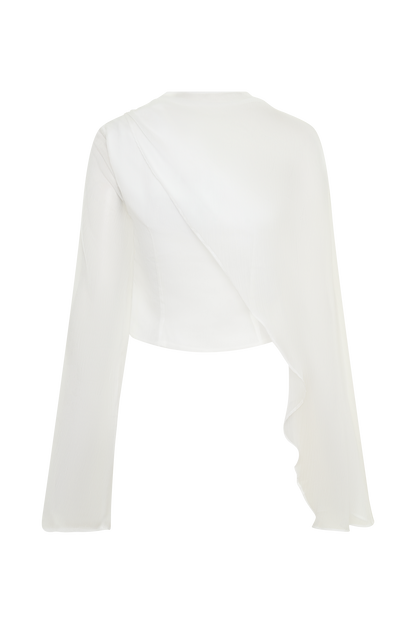 Ida Sheer Asymmetrical Long Sleeve Cape - White