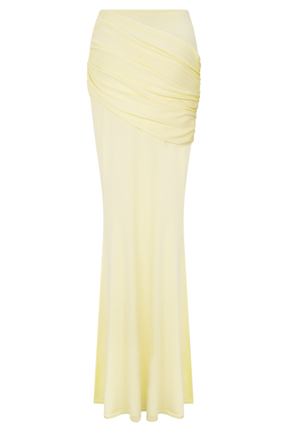 Irene Gathered Knit Maxi Skirt - Lemon