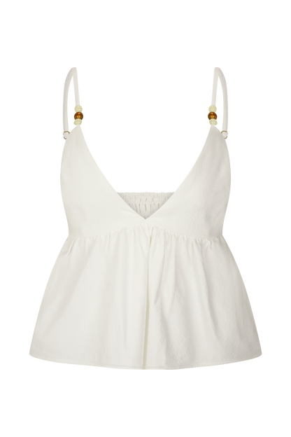 Janayia Cotton Beaded Top - White