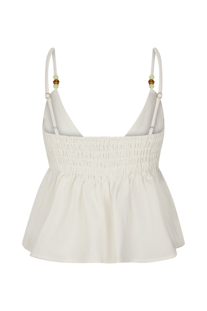 Janayia Cotton Beaded Top - White