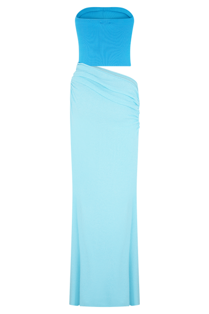 Jasiel Strapless Knit Maxi Dress - Cyan Blue