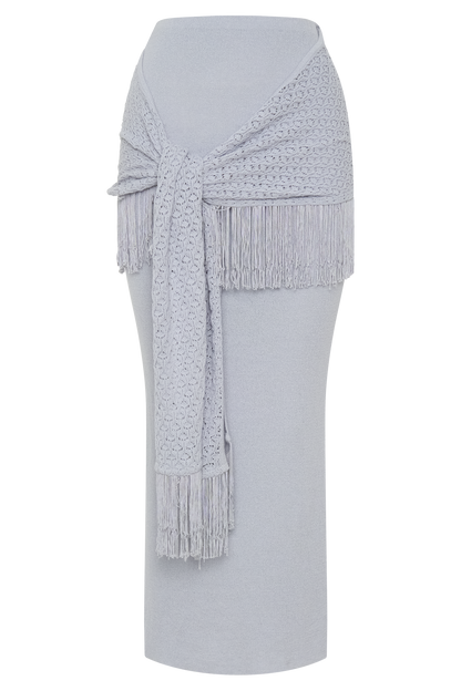 Jaytee Knit Maxi Skirt With Fringe Tie - Sky Blue