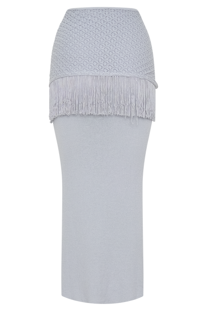 Jaytee Knit Maxi Skirt With Fringe Tie - Sky Blue