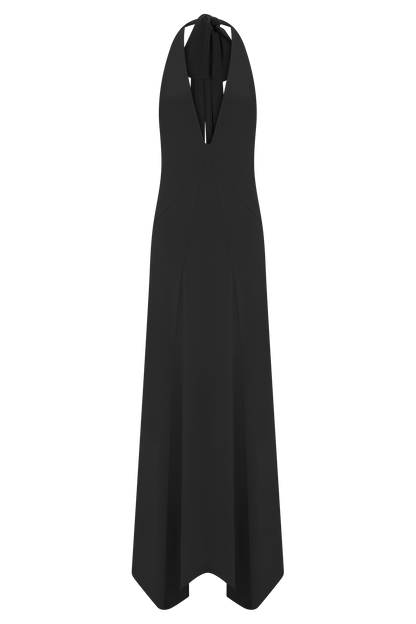 Juliet Slinky Maxi Dress With Scarf - Black