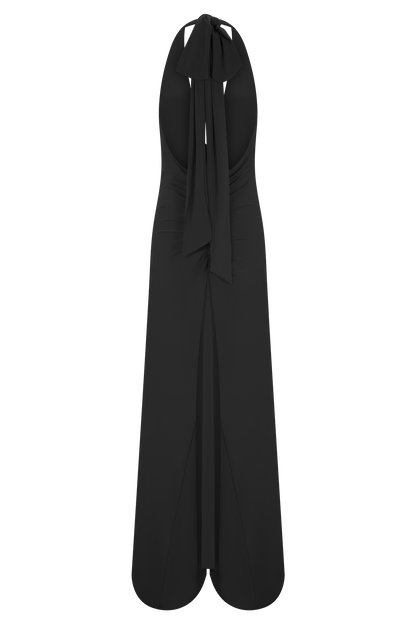 Juliet Slinky Maxi Dress With Scarf - Black