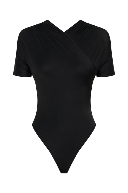Junie Shortsleeve Cross-Over Bodysuit - Black