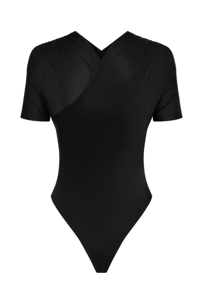 Junie Shortsleeve Cross-Over Bodysuit - Black