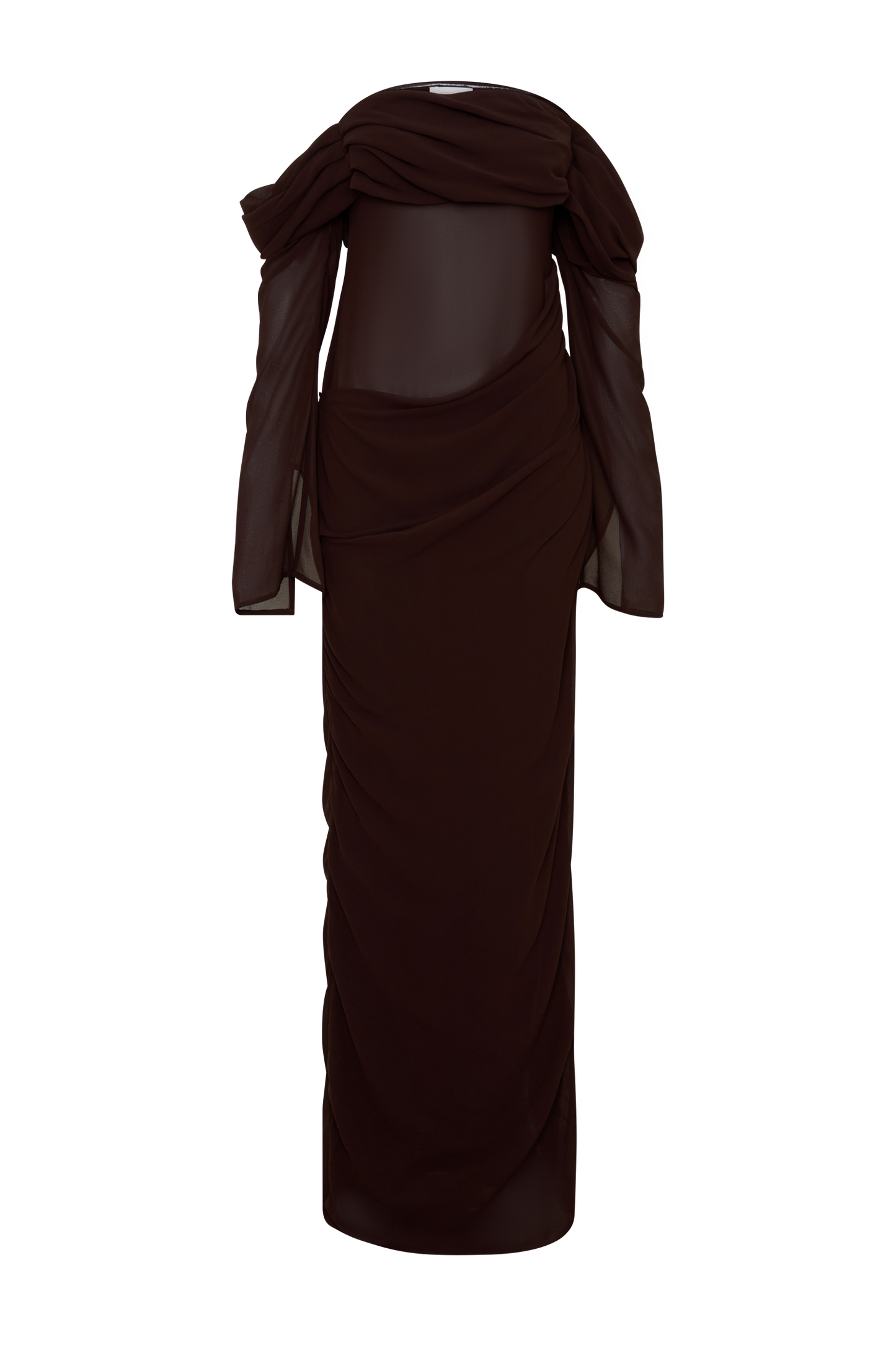 Kirsten Off Shoulder Chiffon Maxi Dress - Cacao Brown