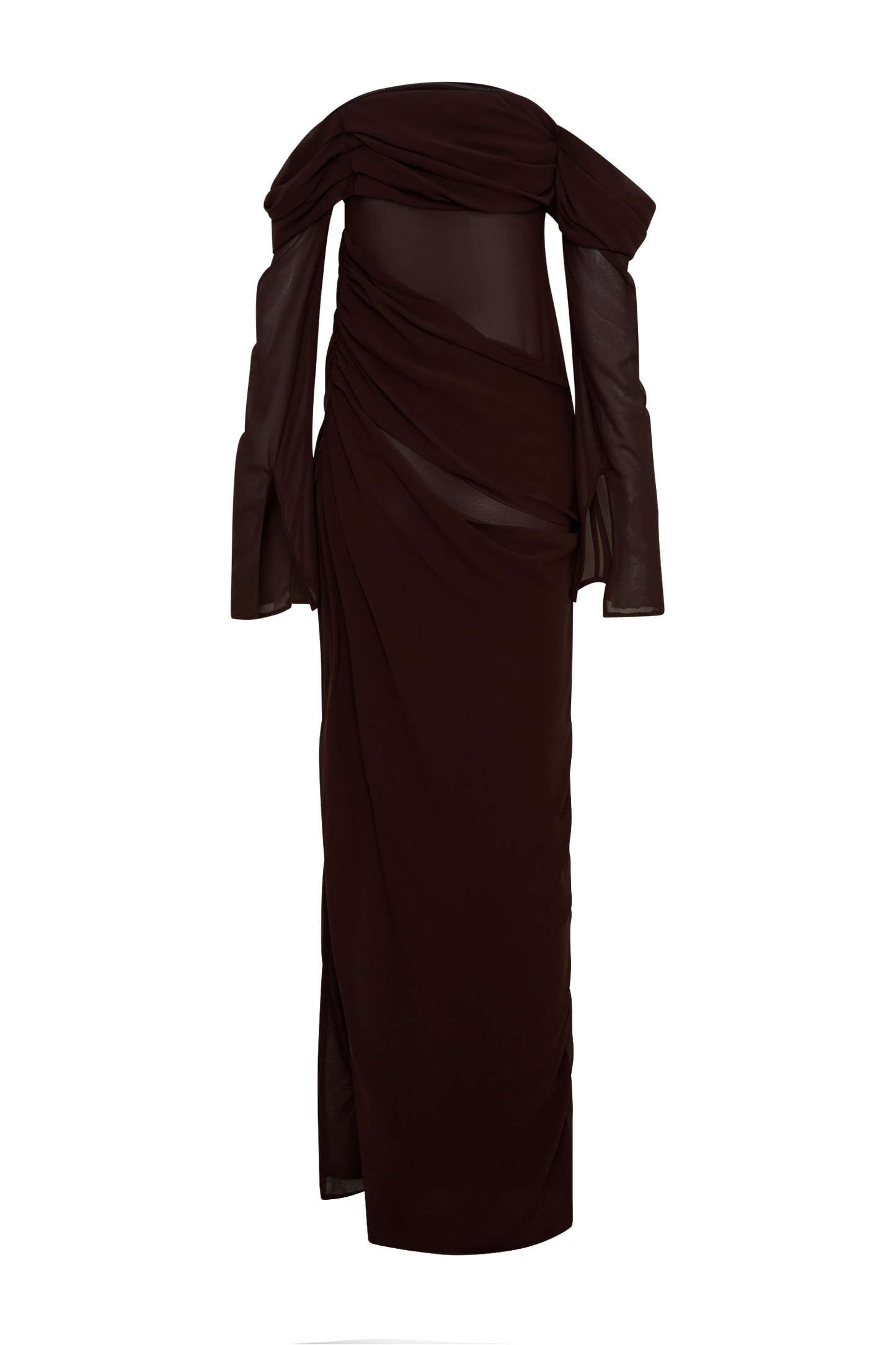 Kirsten Off Shoulder Chiffon Maxi Dress - Cacao Brown