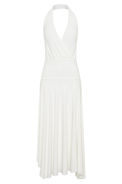Krish Hankie Halter Midi Dress - White