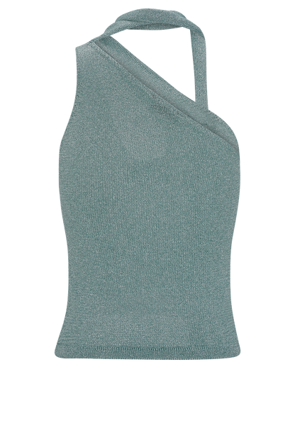 Leone One Shoulder Metallic Knit Top - Aqua