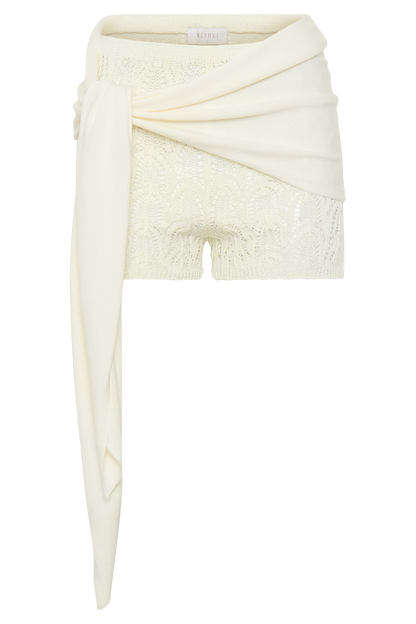 Liora Crochet Shorts With Knit Overlay - Ivory