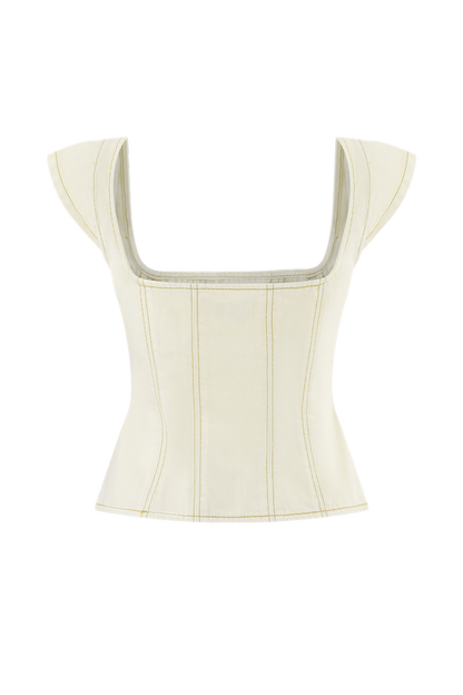 Loretta Cap Sleeve Denim Top - Ecru