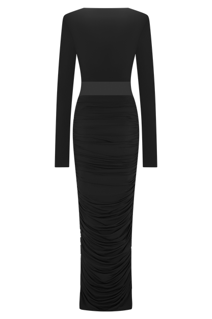 Louanne Slinky Long Sleeve Maxi Dress - Black