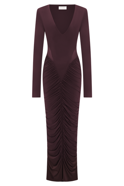 Louanne Slinky Long Sleeve Maxi Dress - Burgundy