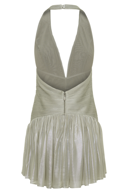 Lucille Halter Pleated Mini Dress - Silver