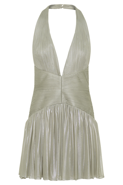 Lucille Halter Pleated Mini Dress - Silver