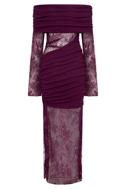 Luxie Lace Knit Maxi Dress - Plum