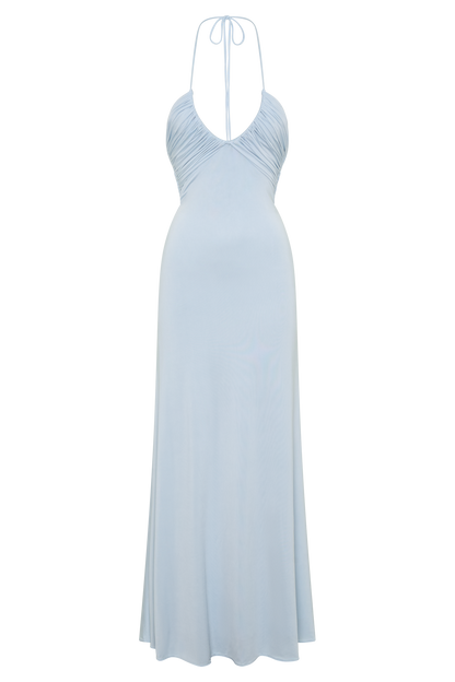 Maely Gathered Slinky Maxi Dress - Pale Blue