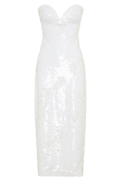Maisie Strapless Sequin Midi Dress - White