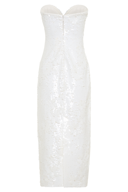 Maisie Strapless Sequin Midi Dress - White