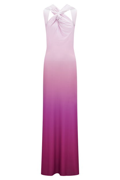 Marlee Asymmetrical Slinky Maxi Dress - Ombre Pink