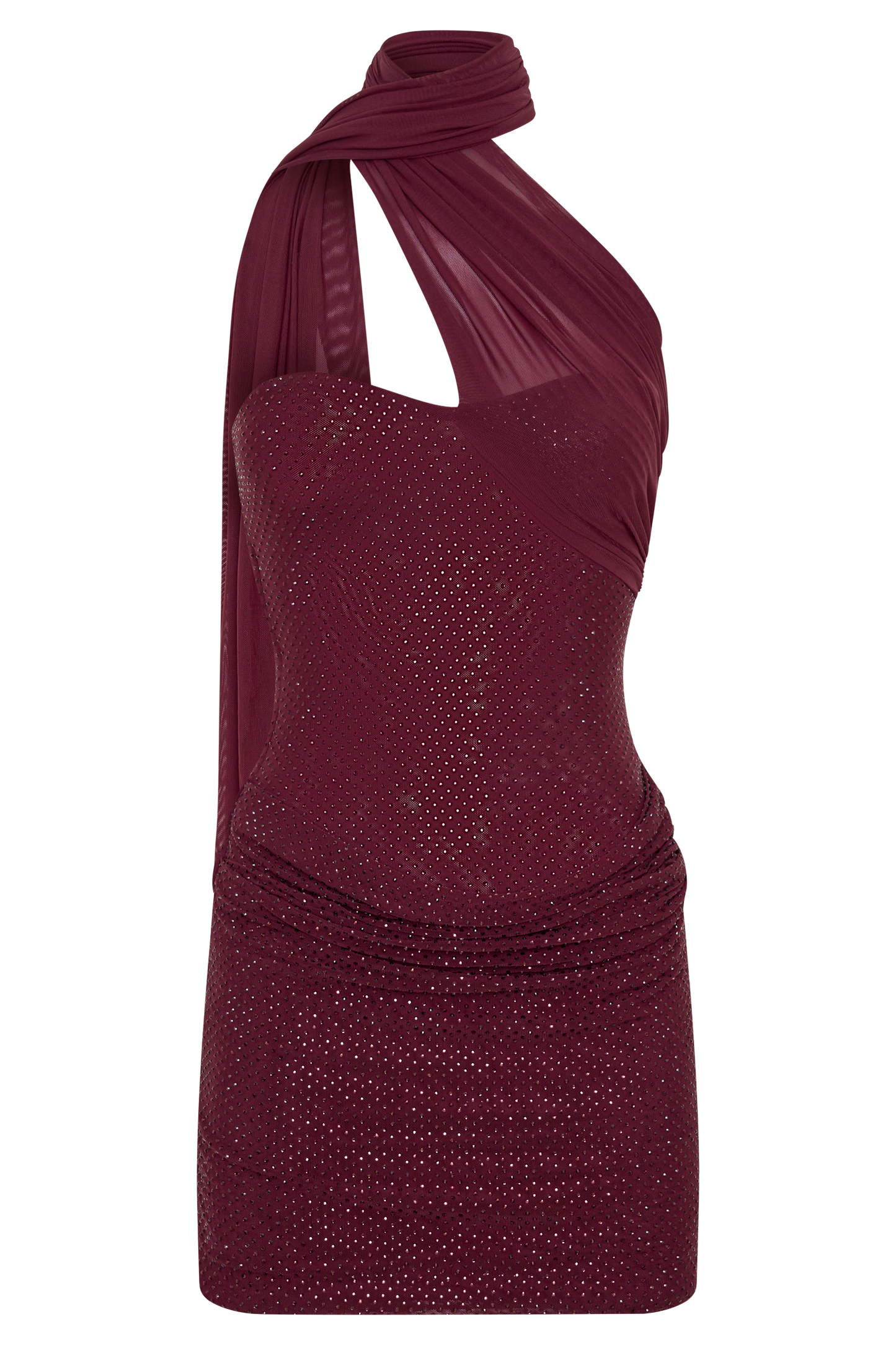 Mattea Diamante Mini Dress With Scarf - Plum