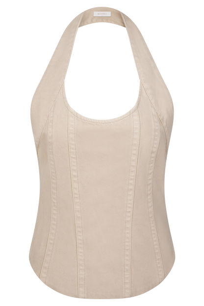 Meadow Denim Corset Halter Top - Stone Wash