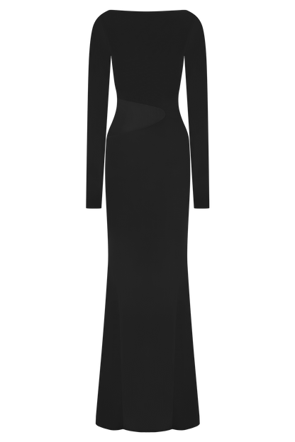 Megan Slinky And Mesh Maxi Dress - Black