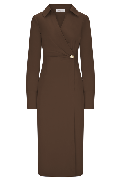 Mikaila Asymmetric Shirt Dress - Dark Chocolate