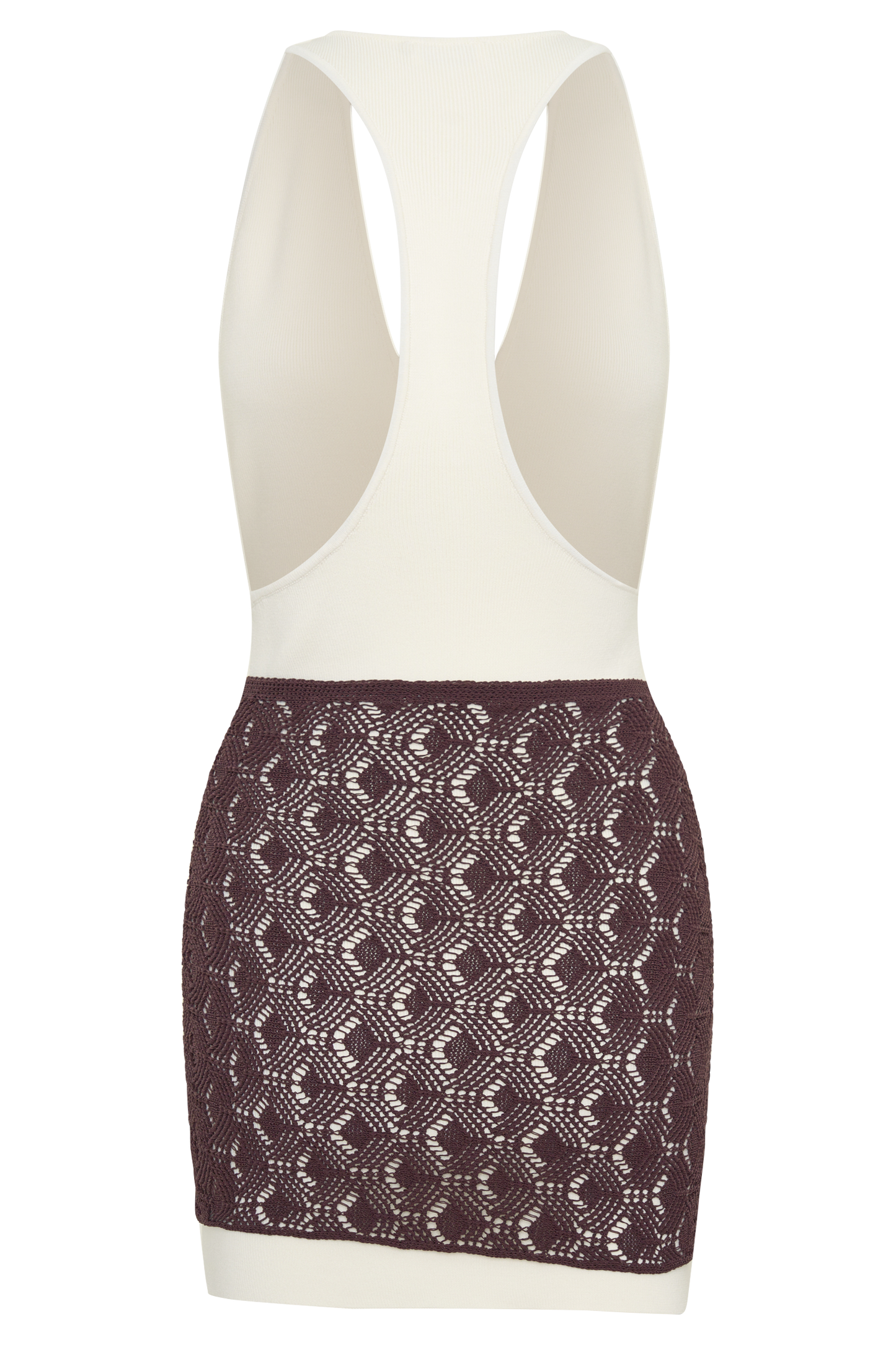 Mollie Mini Dress With Crochet Overlay - White/Chocolate