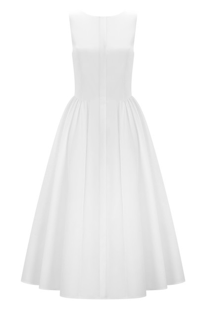 Monika Gathered Waist Cotton Midi Dress - White