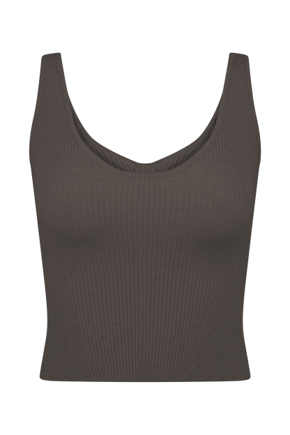 Natalya Ribbed Knit Cami Top - Dark Chocolate