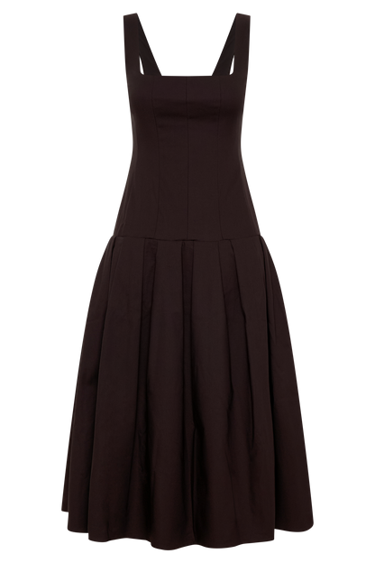 Natascha Drop Waist Cotton Midi Dress - Chocolate