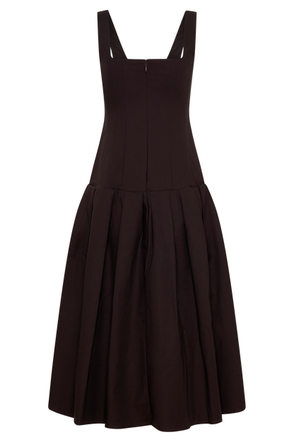 Natascha Drop Waist Cotton Midi Dress - Chocolate