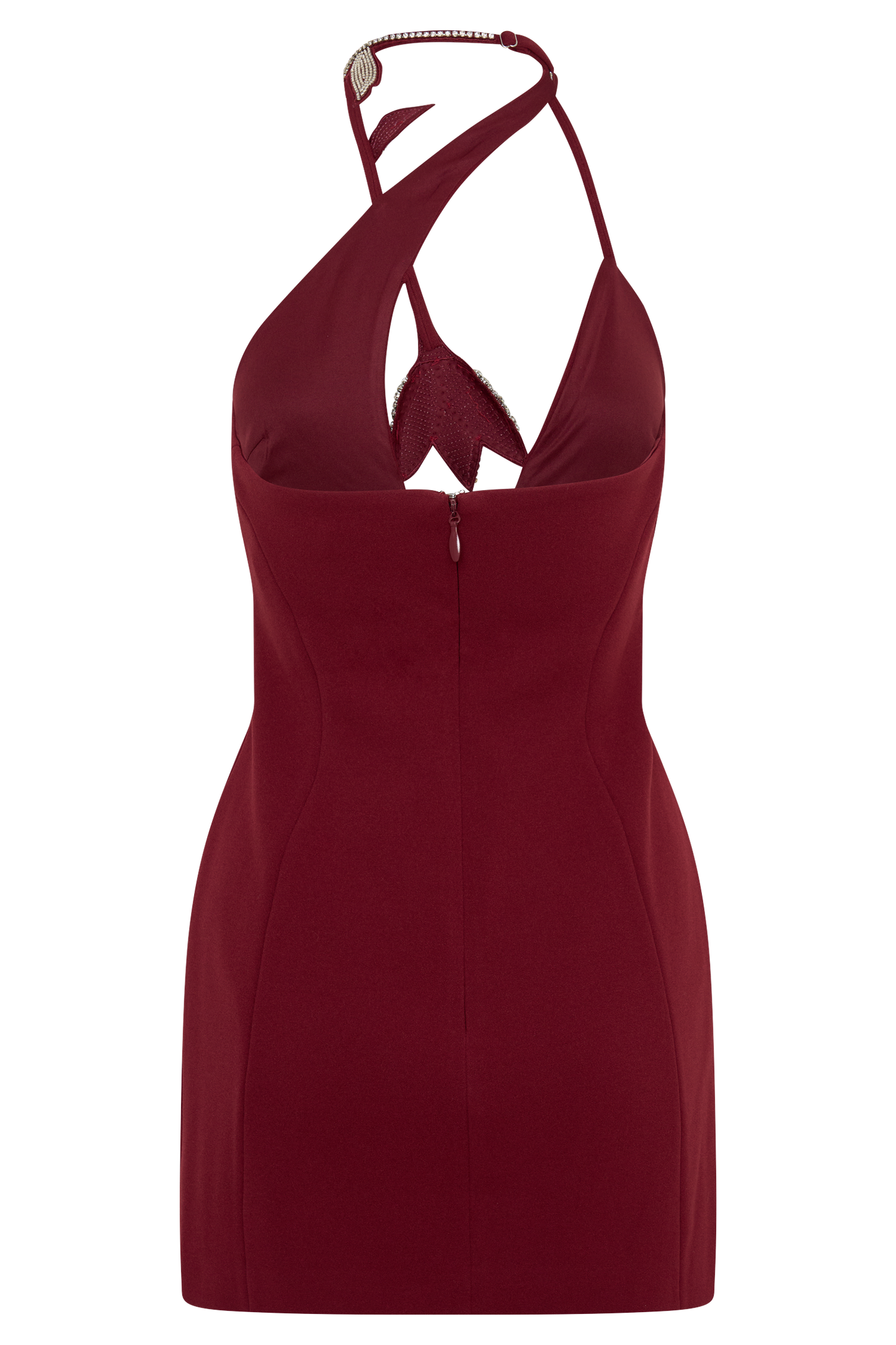 Nathalie Halter Neck Floral Mini Dress - Merlot