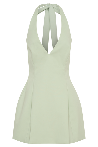 Nelly Halter Neck Cotton Mini Dress - Sage