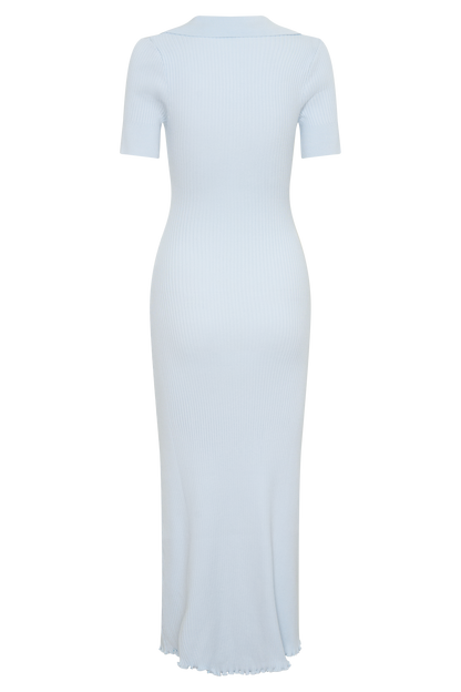 Nichelle Short Sleeve Collared Knit Midi Dress - Light Blue