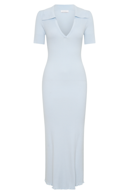 Nichelle Short Sleeve Collared Knit Midi Dress - Light Blue