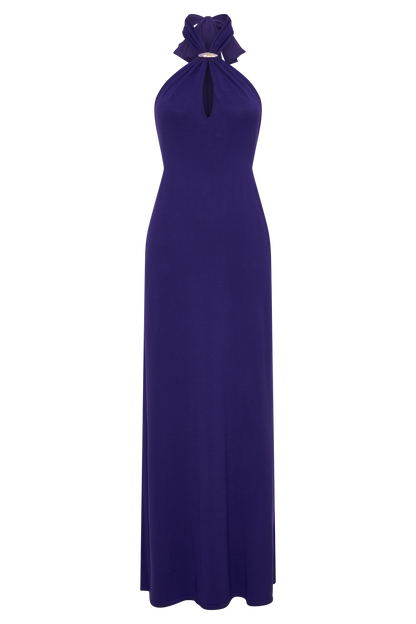 Ozias Halter Semi Sheer Knit Maxi Dress - Deep Purple