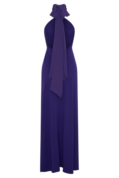 Ozias Halter Semi Sheer Knit Maxi Dress - Deep Purple