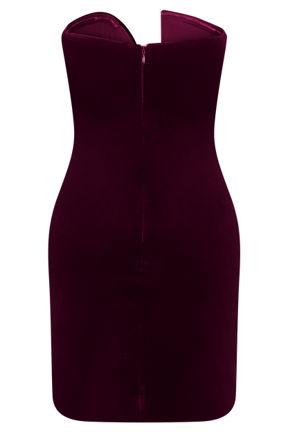 Paulina Velvet Strapless Mini Dress - Wine