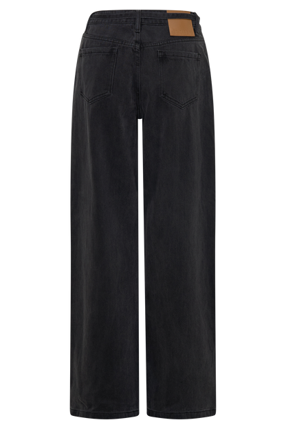 Perrie Mid Rise Straight Leg Tie Jeans - Washed Black